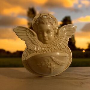 Holy Water Font, Plastic Angel, 5.75" wide x 5.5" tall x 2" deep